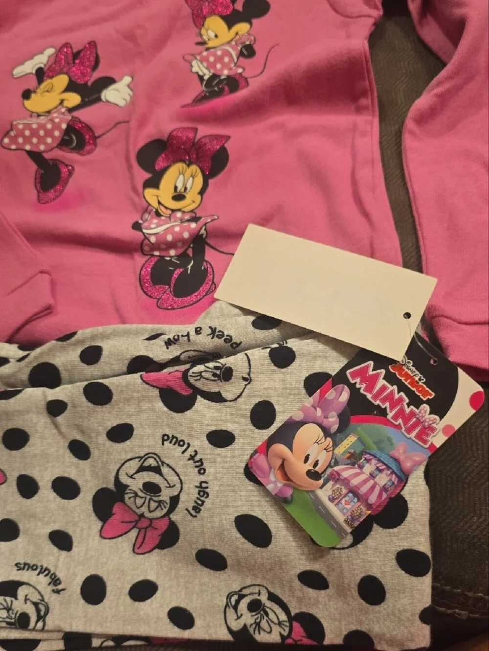 Disney Pink Minnie Mouse Girls Pajama Set with Polka Dot Leggings